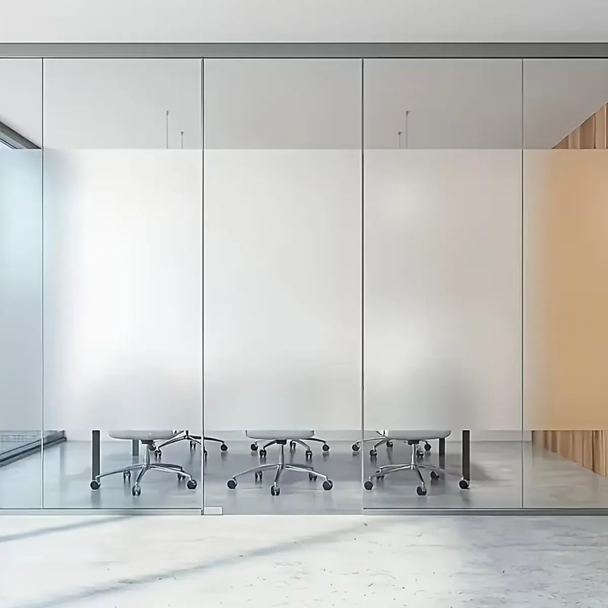 Office glass partition after professional frosted film installation