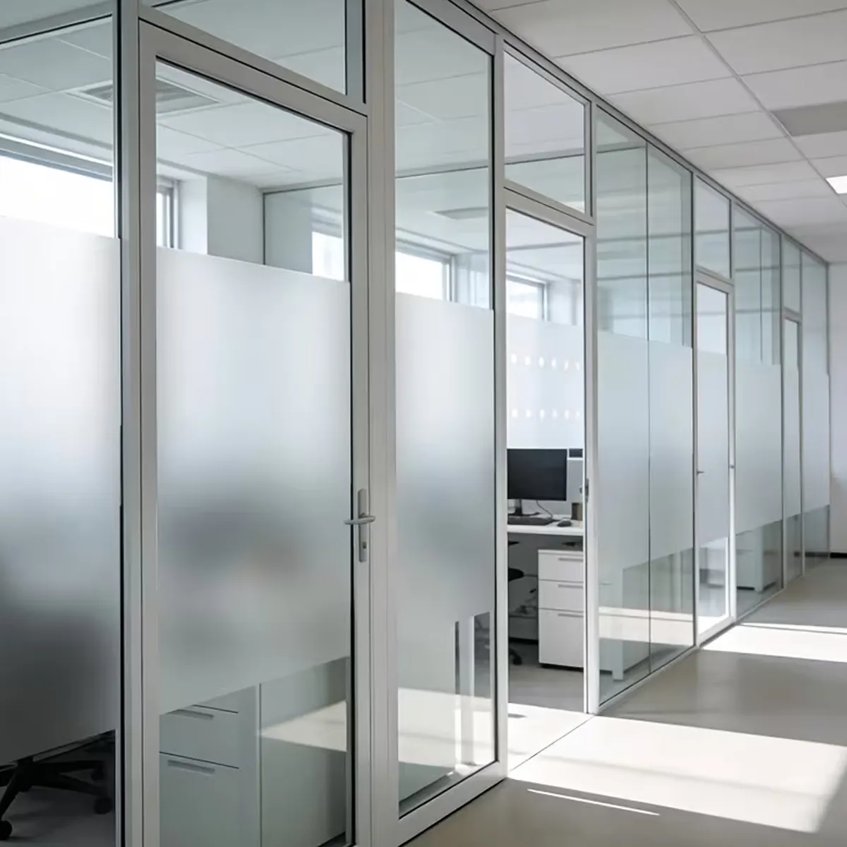 Completed frosted glass office partition suite