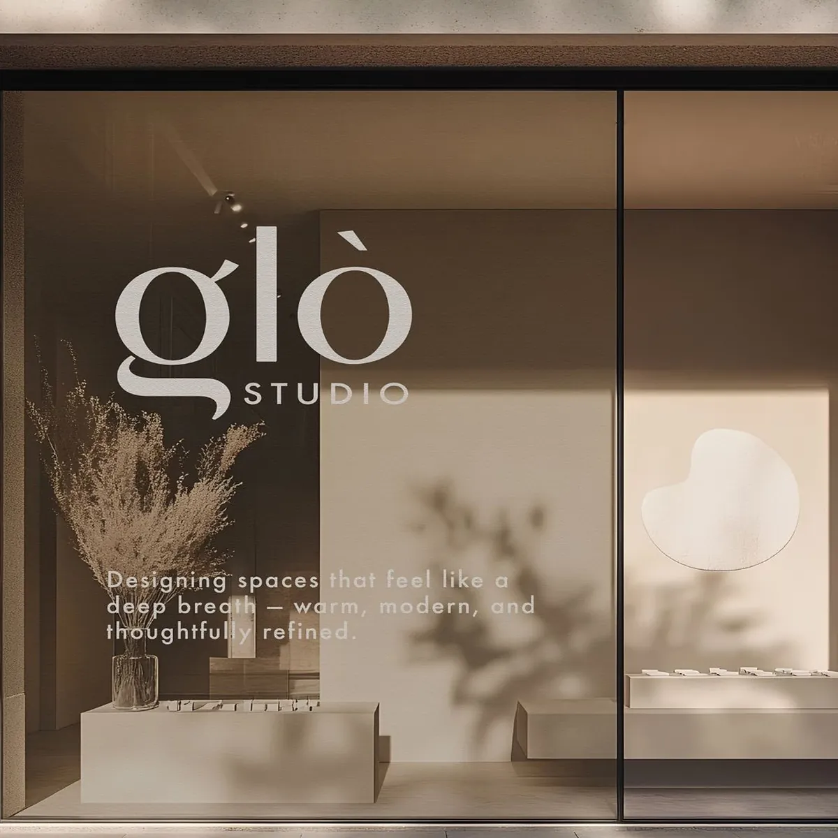Precision logo-cut frosted lettering on a clear glass door
