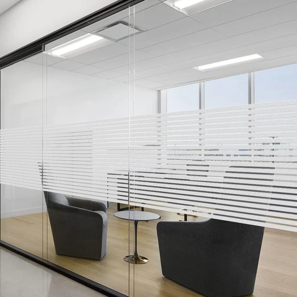 Clinic glass door with straight strip frosting bands