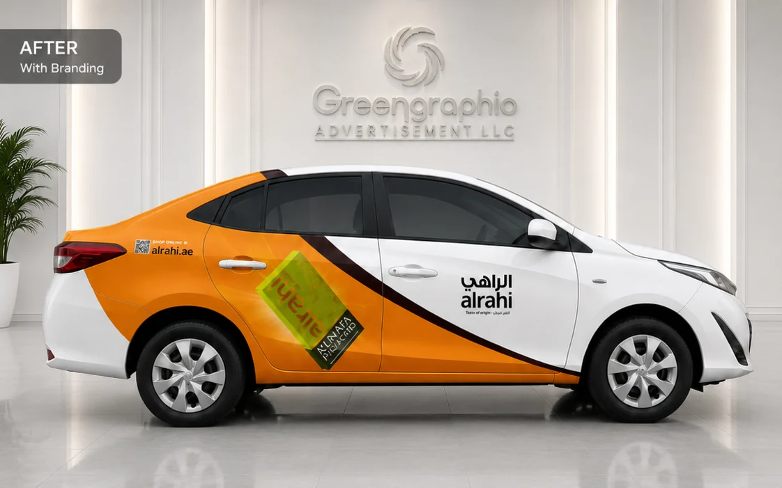 Al Rahi car after branding by Green Graphic Dubai