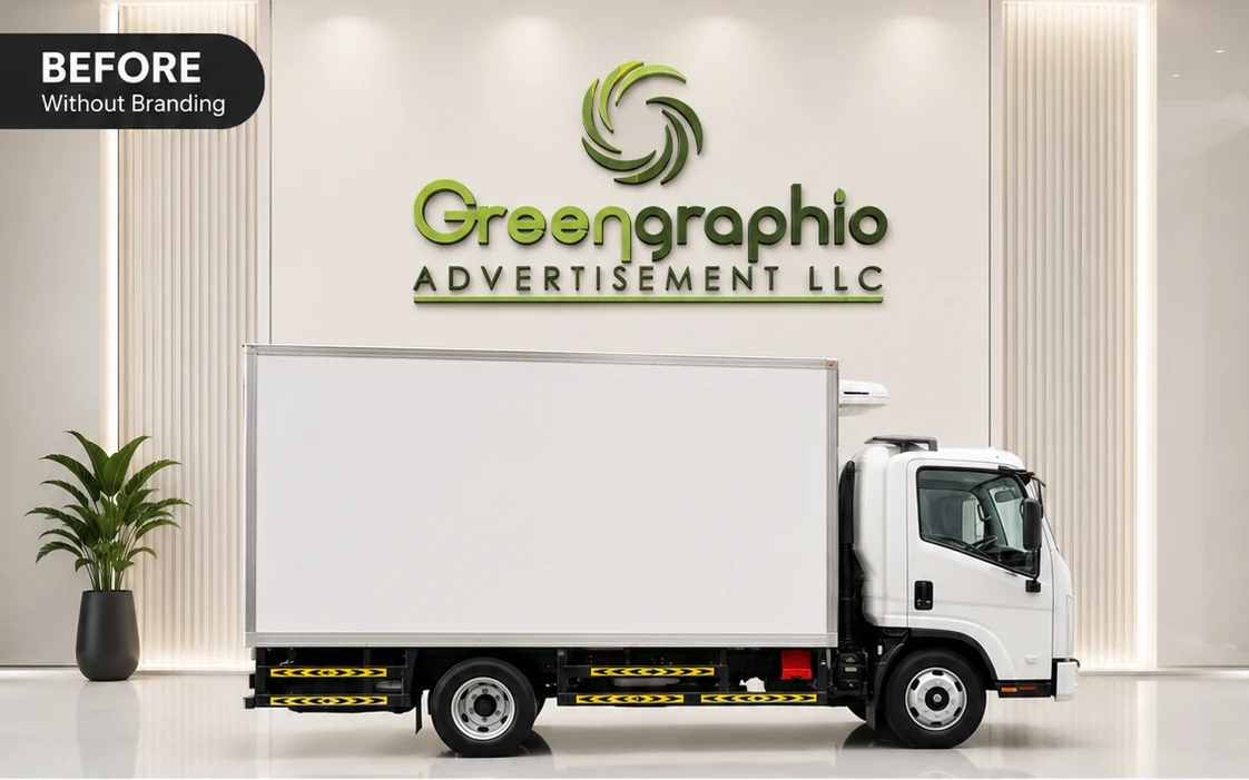Truck before branding by Green Graphic Dubai