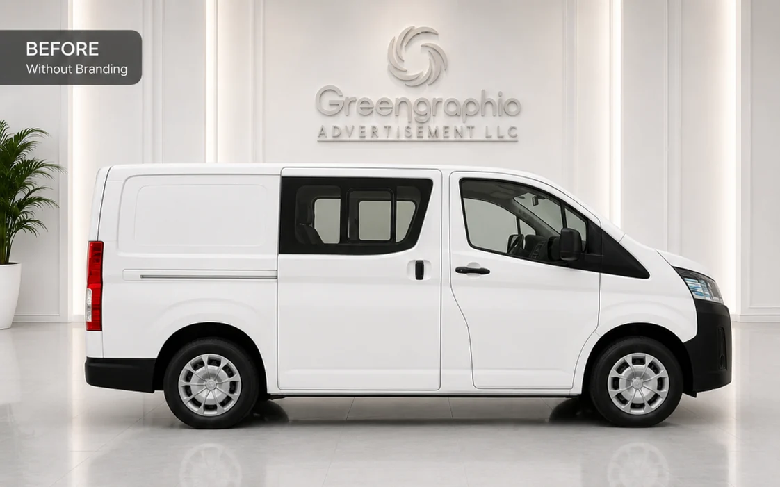 Van before branding by Green Graphic Dubai